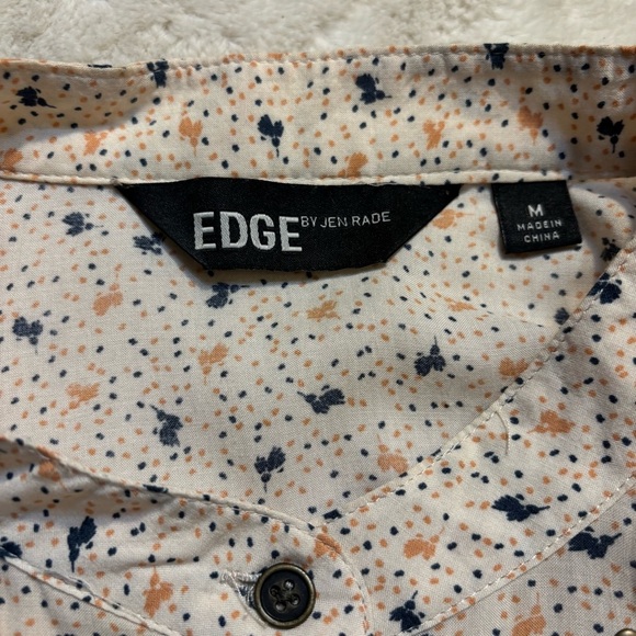 NWOT Blouse Medium Edge by Jen Rade Cream Button-Up Gold & Navy Ditzy pattern - Picture 11 of 16